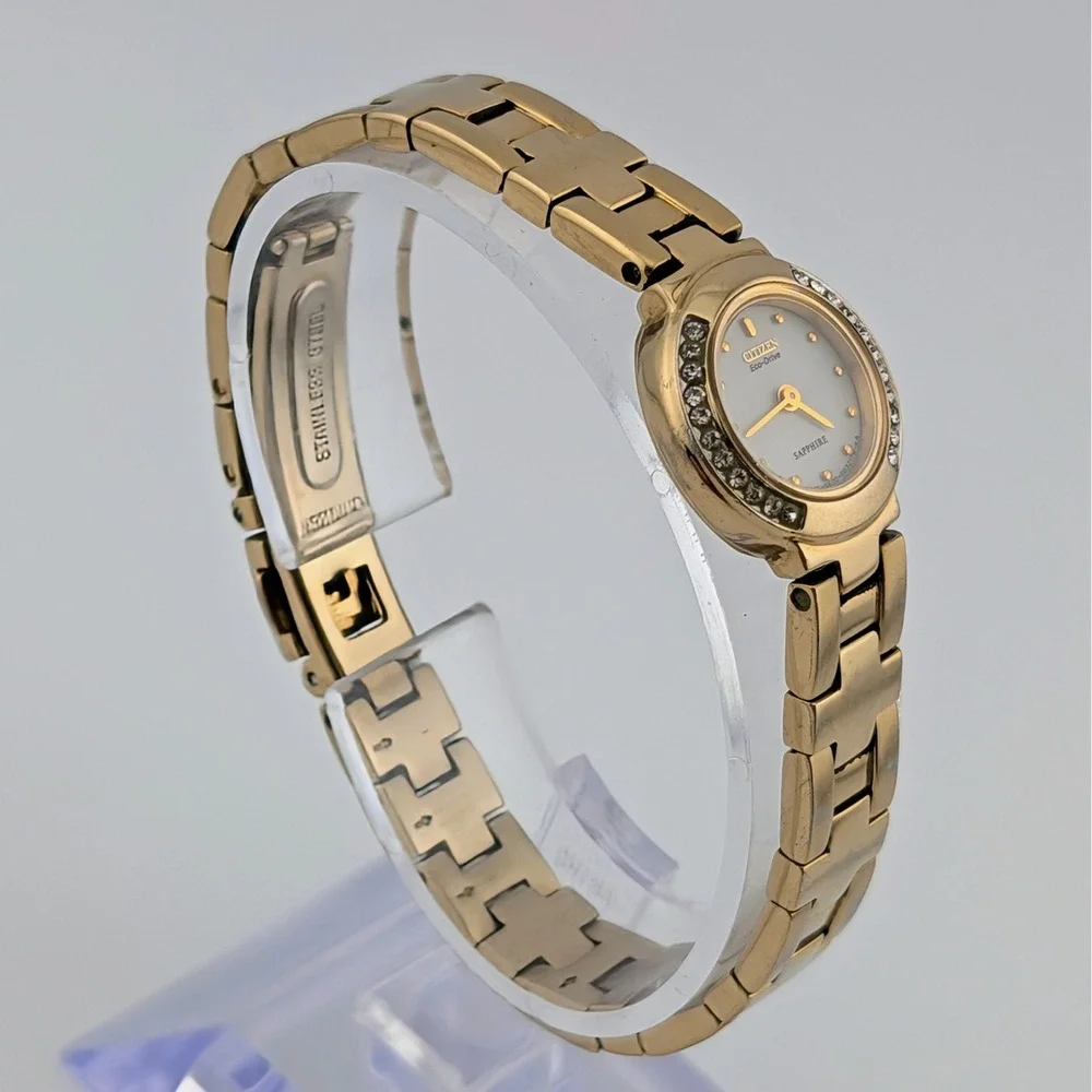 Citizen Eco-Drive Silhouette Swarovski White MOP Sapphire Gold G620-S017599 6